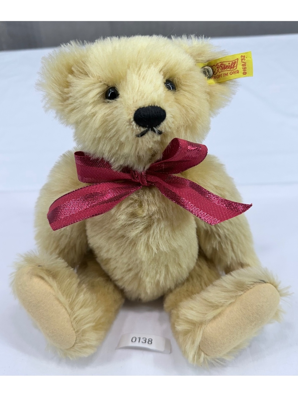 Steiff Classic Mohair Teddy Bear with Red Bow, Collectible Plush Toy